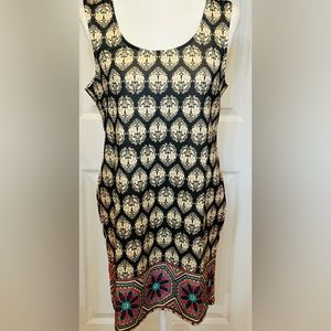 5th & Love Dress black gold floral artsy boho knee length sleeveless Size XL
